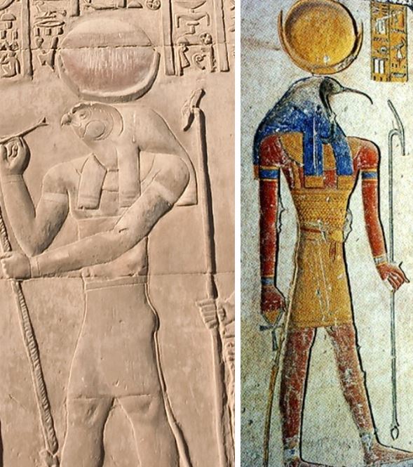 Ancient Egyptian Moon gods Thoth and Khonsu. Two satellites of Earth.